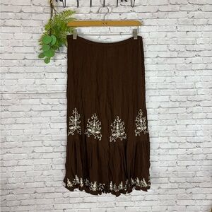 Vintage Boho Brown Textured Midi Skirt